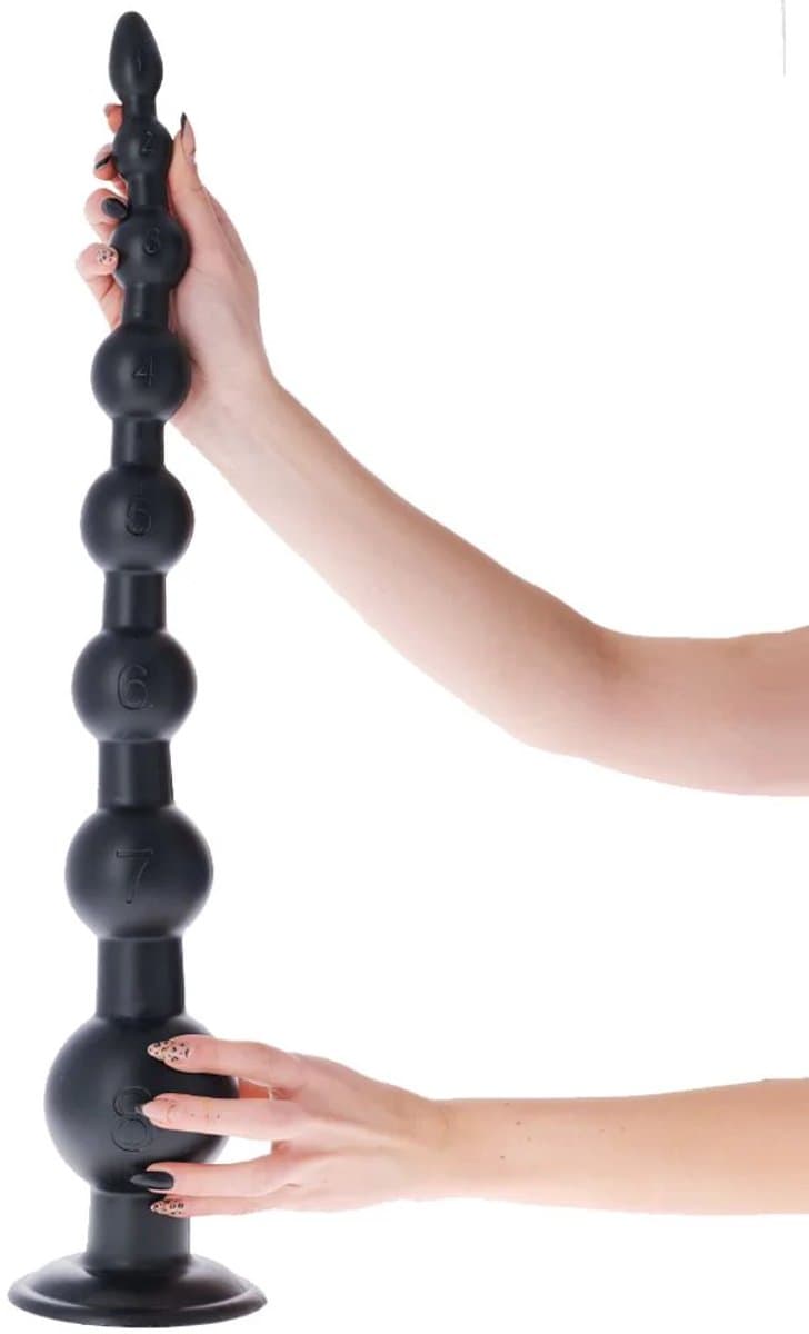 Lusty XXL Buttplug StereoLite - Anal Beads - 58.5 x 9 cm - Mega Anaal Plug - Voor Gevorderden - Anaalkralen - Met Zuignap - Van PVC - Zwart — afbeelding 1