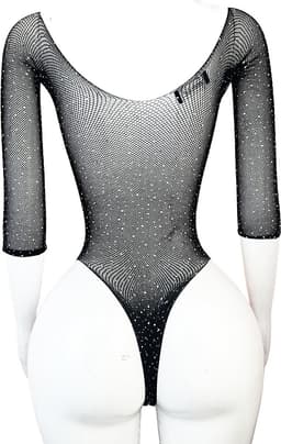 BamBella® - lingerie jumpsuit - Onesize - Erotische sexy nacht pakje doorzichtig kant - Super Stretch Zwart met strass steentjes — thumbnail 3