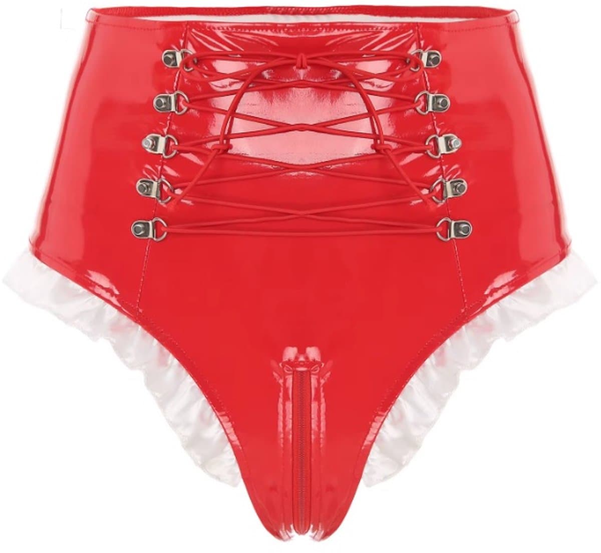 BamBella® Slip Onderbroek - Maat L/XL - Erotische Sexy BDSM Lingerie Dames - Zwart rits ondergoed Datex mix latex en stof wetlook open kruis — afbeelding 1