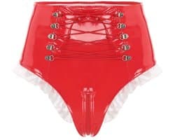 BamBella® Slip Onderbroek - Maat L/XL - Erotische Sexy BDSM Lingerie Dames - Zwart rits ondergoed Datex mix latex en stof wetlook open kruis