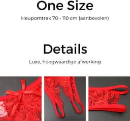 Sexy String met Open Kruis - Rood - Ontwerp met Kant - Erotisch Design met Strik - One Size String - Dames Onderbroek - Lingerie / Ondergoed — thumbnail 2