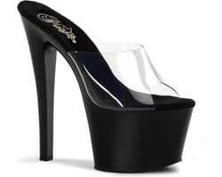 Pleaser - SKY-301 Muiltjes - Paaldans schoenen - 40 Shoes - Zwart/Transparant