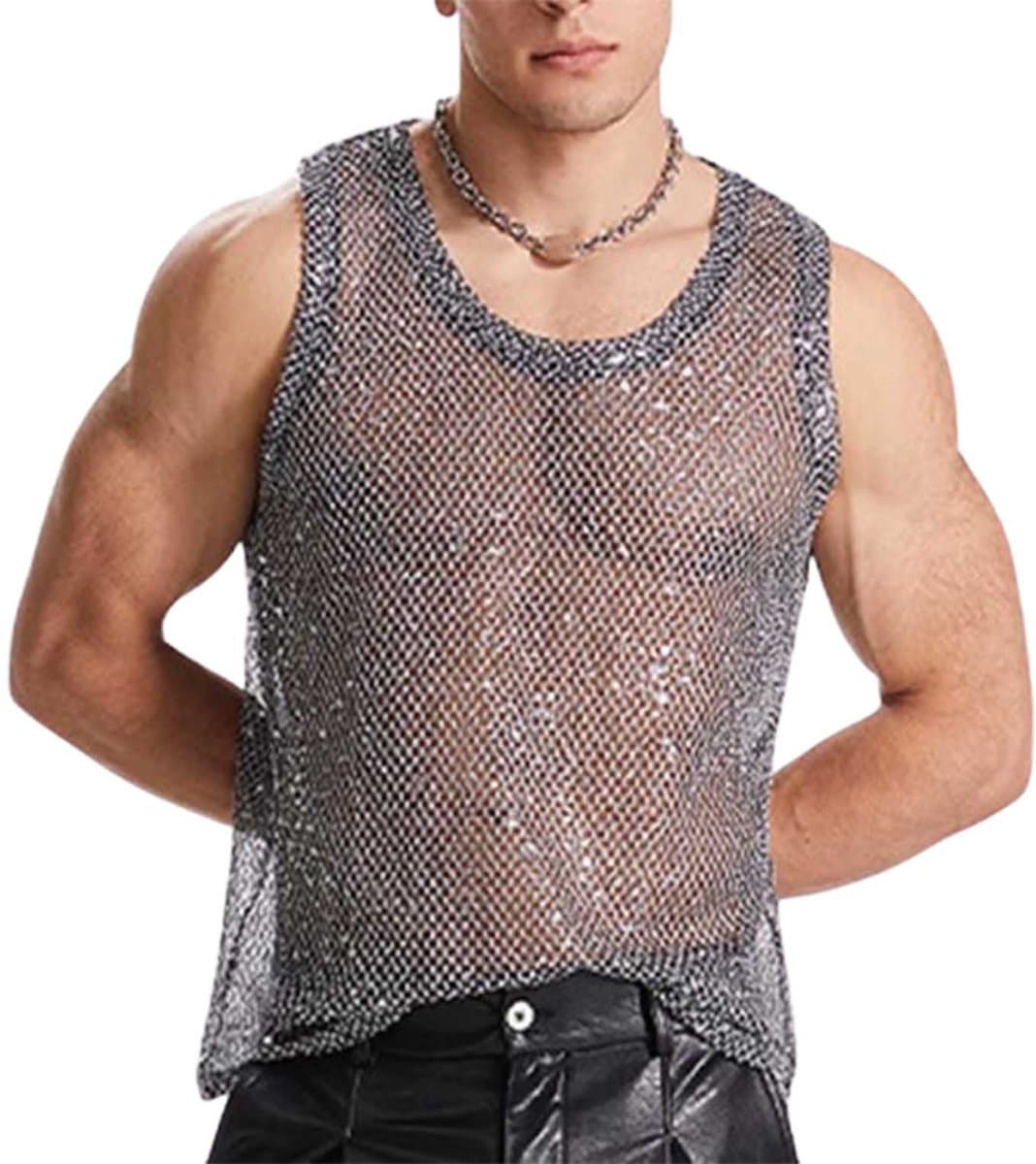 Erotiek tank top heren - Glitter and glamour - Hemd - Mesh - Visnet — afbeelding 1