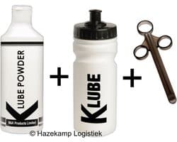 K Lube Poeder voor 20 Liter Glijmiddel met K Lube Shaker (Bidon) en Lube Shooter