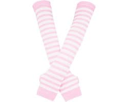 Lange armwarmer voor dames in punk gothic- en rockstijl - vingerloze handschoenen - roze/wit - Eén maat - trendy accessoires