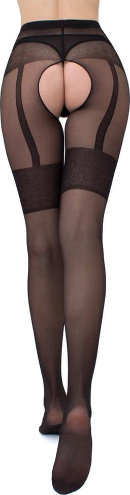Giulia - Intimo Noir 20den Sheer Panty met open kruis - Zwart - XL — thumbnail 2