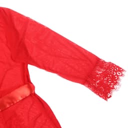 Zeloria Lange Mesh Kimono met Kant – Transparante Lingerie Robe met Ceintuur – Rood– XL/XXL — thumbnail 4