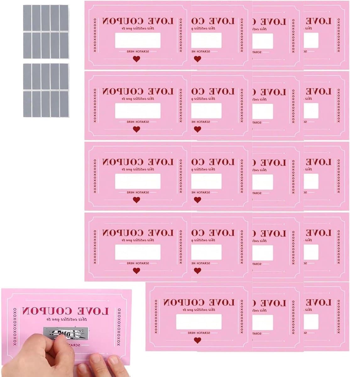 Kraskaarten Valentijn - Romantische Coupons Liefdeskaarten - Relatie Verrijken - 20 Interactie Ideeën - 15 x 12 cm - Roze — afbeelding 1