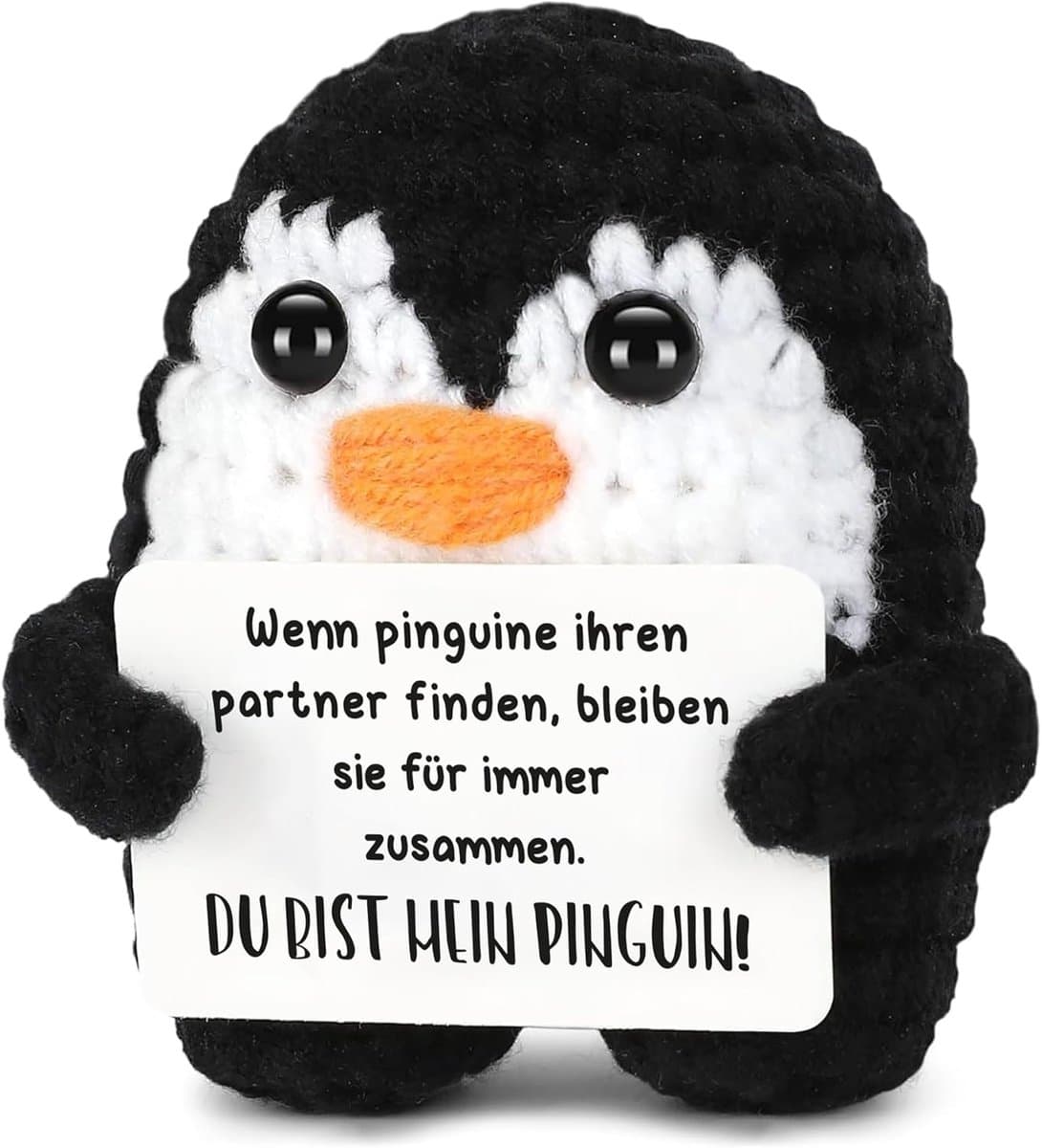 Liefdes Pinguïn - Romantisch Geschenk - Cadeau Geven - Handgemaakt Ontwerp - 5 x 7 cm - Wit Zwart — afbeelding 1
