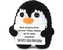Liefdes Pinguïn - Romantisch Geschenk - Cadeau Geven - Handgemaakt Ontwerp - 5 x 7 cm - Wit Zwart