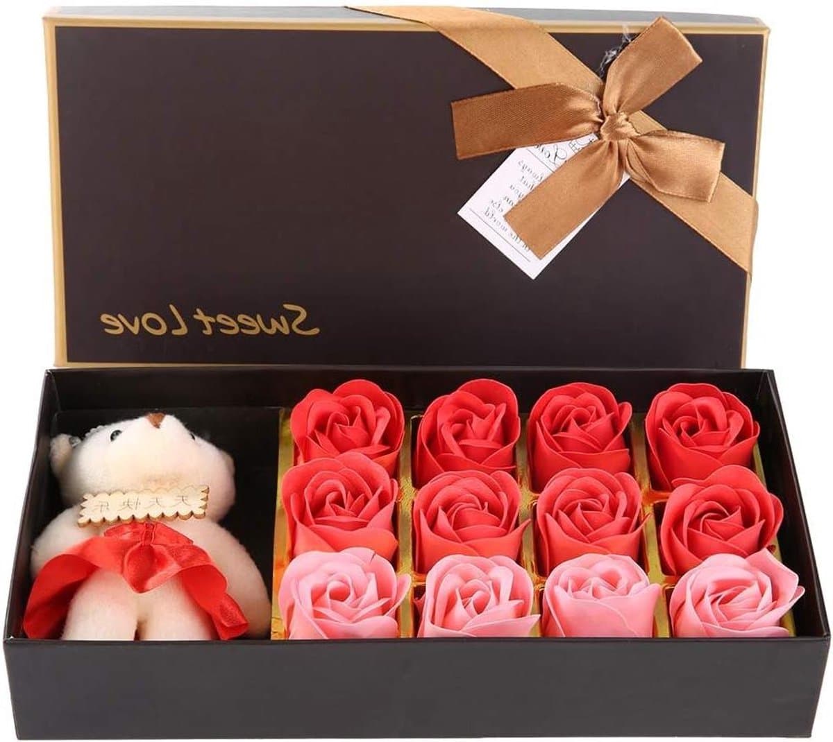 Zeep Bloem Set - Bloem Geschenken - Decoratie en Cadeau - Geurende Bloemblaadjes - 23.5 x 12 cm - Rood Gradient — afbeelding 1