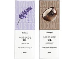 massage olie erotisch- 2x250 ml massage olie lavendel- massage olie kokosgeur- sensuele massage olie- erotische gift set-geschenkset voor vrouwen- satisfyer massageolie