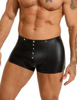 Zwarte sexy leren heren boxershorts - maat M - black sexy leather men boxers underwear -BDSM - clubwear heren ondergoed erotiek mannen boxer — thumbnail 2