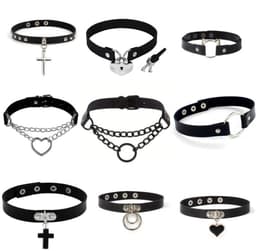 Choker met ring ketting zwart – Gothic PU-leer Halsketting – Verstelbaar – Geschikt voor 40 cm hals — thumbnail 3