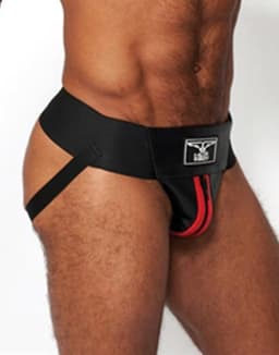 Mister b leather premium jockstrap black/red med — thumbnail 1