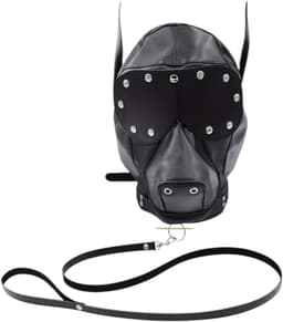 Hondenmasker met Riem – Zwart Lederen Puppy Play Masker – Verstelbaar – Uniseks – BDSM & Cosplay Gear – Kinky Pleasure® — thumbnail 1