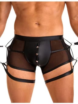 Leren boxershort met boeien - kinky - nachtclub - fetisj - Maat L — thumbnail 1
