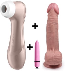 Satisfyer Pro 2 + Handfull Dildo + Ivy Lux Bullet Vibrator – Luchtdruk Vibrator & Clitoris Stimulator – 2-in-1 Seksspeeltjes Set voor Vrouwen – Waterdicht & Fluisterstil — thumbnail 1