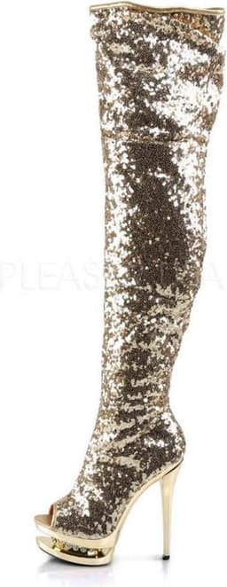 Pleaser - BLONDIE-R-3011 Plateau Overknee Laarzen - Paaldans schoenen - 39 Shoes - Goudkleurig — thumbnail 3