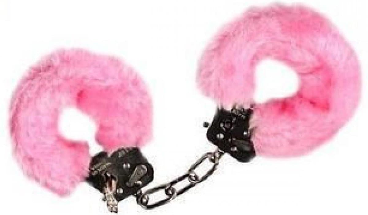 Metalen handboeien met roze imitatie bont (incl. 2 sleutels) — afbeelding 1