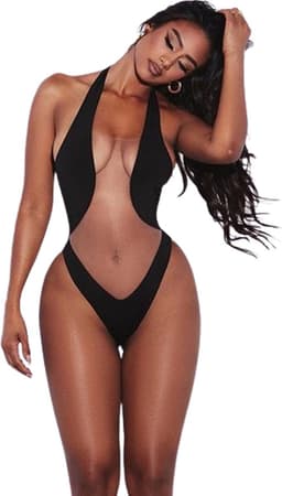 Badpak lingerie Black deluxe - 2 in 1 Bikini - Erotische zwarte lingerie - Sexy badpak - Semi-transparant - Backless - XS tot en met L — thumbnail 1