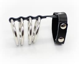 vscnovelty® Chastity Cage Device - kuisheidskooi - metalen ring - PU leer - zwart — thumbnail 5