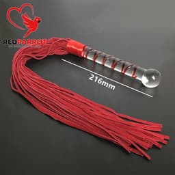 BDSM Zweep met dildo - Leder en glas - Handvat 21 CM - Multi-tail — thumbnail 2