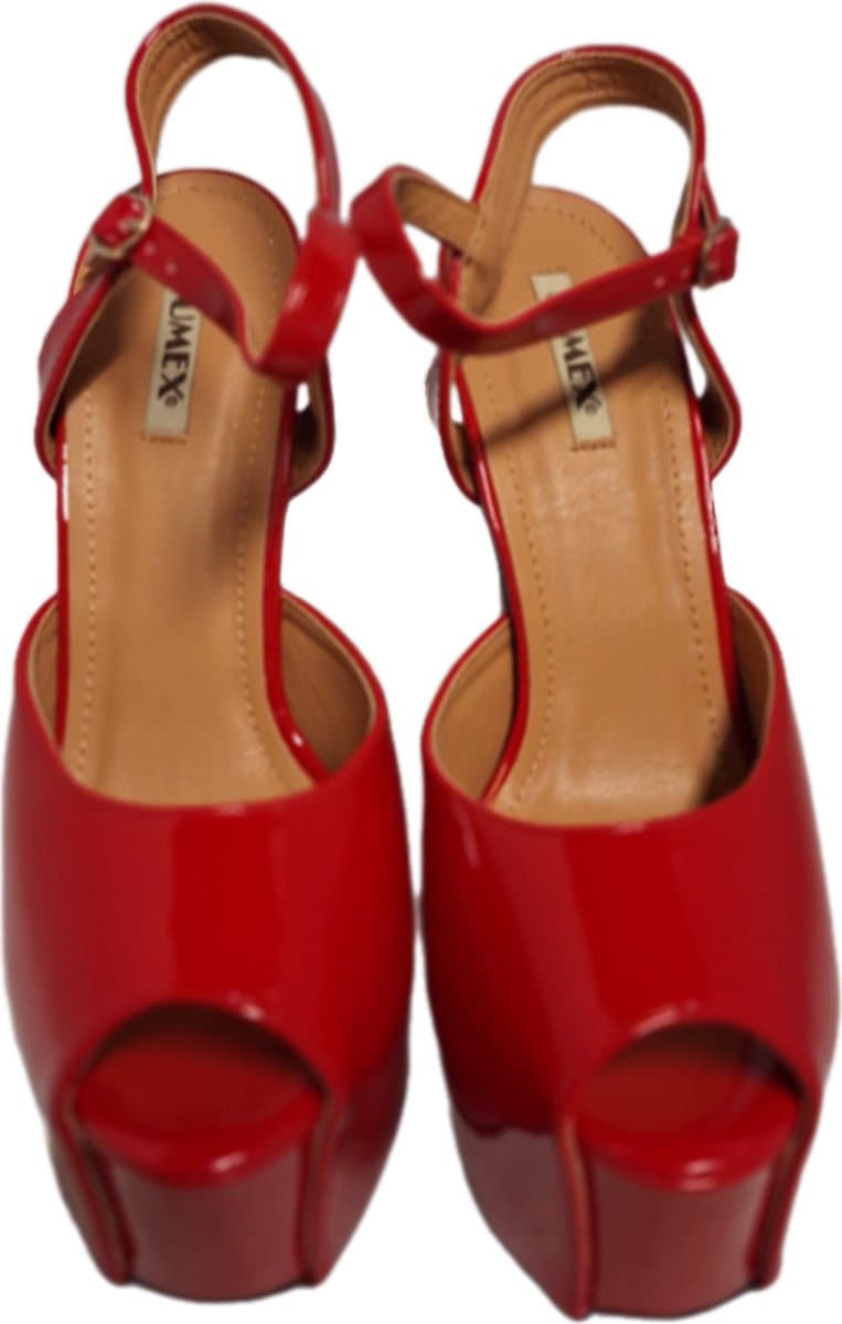 JUMEX-EROTISCHE PUPM -RED LAKLEER- HAK 16 CM-ZOOL 6CM-SIZE39 — afbeelding 1