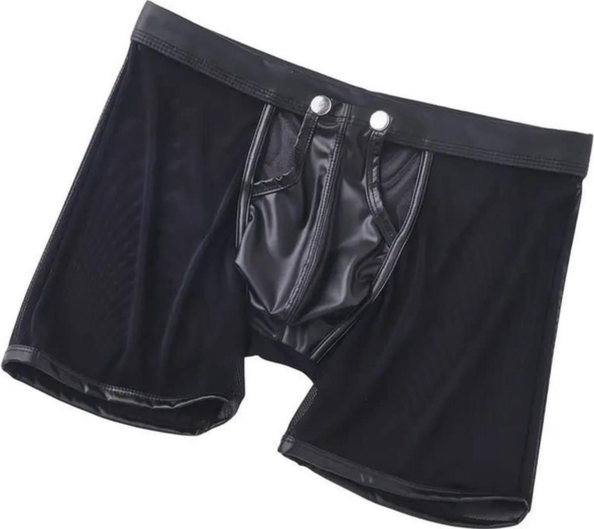 LekkerStout PU Boxershort Met lange Pijpen - Open Kruis - Zwart - Sexy Herenondergoed | L | ( LS067 ) — afbeelding 1
