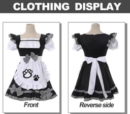 Dailygoods- Maid Outfit Zwart-Wit - Kattenmeid Kostuum - Cosplay Jurk - Dienstmeisjes Kostuum - Meid Jurk met Hoofdband - 5 Maten Beschikbaar — thumbnail 5
