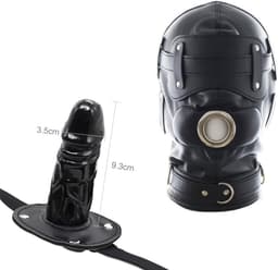 Lzwintrading – SM Bondage - BDSM - Bondage Mask - Zwart PU Leren Bondage masker met Dildo Gag & oogbedekking - Sex Toys voor Vrouwen Koppels - Seksspeeltjes — thumbnail 1