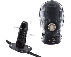 Lzwintrading – SM Bondage - BDSM - Bondage Mask - Zwart PU Leren Bondage masker met Dildo Gag & oogbedekking - Sex Toys voor Vrouwen Koppels - Seksspeeltjes