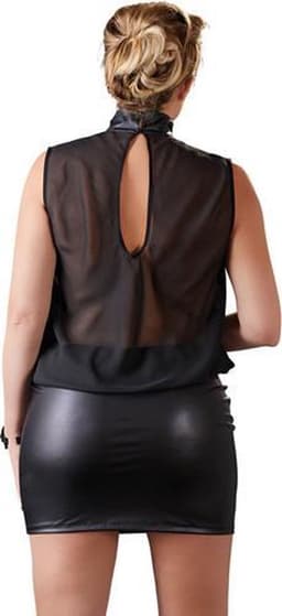Cottelli Plus Size – Sexy Licht Transparante Mini Jurk met Brede Wetlook Ondergedeelte – Maat XL - Zwart — thumbnail 5