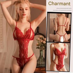longziming - Sexy Dames Lingerie Bodysuit - Kant Ondergoed met Jarretels - Zacht en Rekbaar - Erotische Lingerie - Strapless Lingerie - One size - Rood — thumbnail 2
