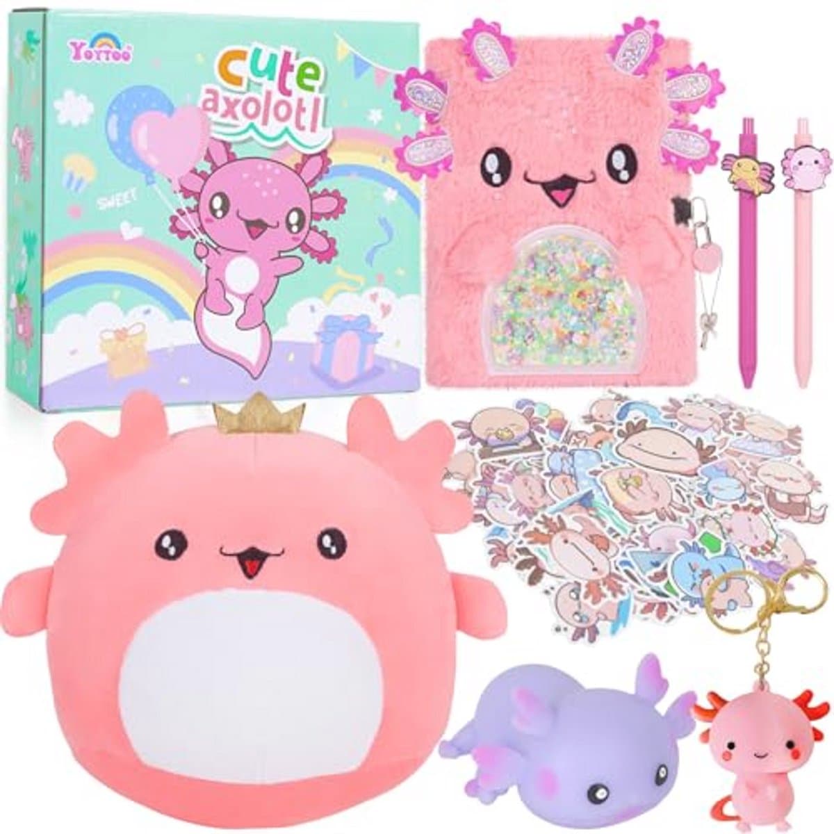 Cadeaus voor meiden: Axolotl Pluche Dieren, Dagboek, Balpen en Stickers — afbeelding 1