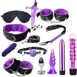 13-delige Bondage Set – Boeien & Erotische Accessoires van Leer – Ideaal voor Koppels – Beginnersvriendelijk SM Speelgoed – Inclusief Handboeien, Mondknevel, Blinddoek & Anale Plug – Violet — thumbnail 1