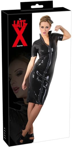 LateX – Latex Jurk Strak Ontwerp met Openstaande Kraag voor Gedisciplineerd Uiterlijk Maat L – Zwart — thumbnail 4