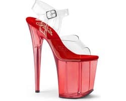 Pleaser - FLAMINGO-808T Sandaal met enkelband, Paaldans schoenen - Paaldans schoenen - 36 Shoes - Rood/Transparant