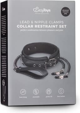 EasyToys - Fetish Set met Halsband en Tepelklemmen - Duurzaam - Bondage Set - Rollenspel Erotiek - BDSM Set - Puppy Play - Bondage Sex Toys voor Vrouwen en Mannen - Tepelklemmen voor Mannen - Erotisch Spel - Zwart — thumbnail 4