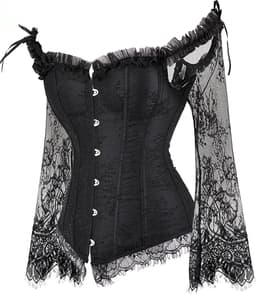 Corset Dames Zwart Kant – Off Shoulder Sexy Lingerie – Lange Mouwen — thumbnail 4