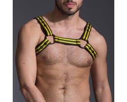 665 Neopreen - Riemenbody - Neoprene Bulldog Harness - Geel - Maat M
