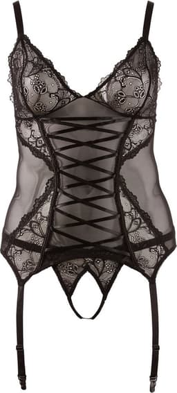 Cottelli Plus Size – Sexy Jarretel Set met Licht Transparante Motieven en Open Kruis – Maat 4XL – Zwart — thumbnail 5