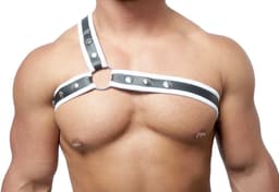 Mister B - Harnas - Neopreen Triangle Harnas - Zwart Wit - Maat L/XL — thumbnail 1
