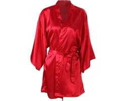 WiseGoods Luxe Kimono Dames - Badjas - Badjassen - Nachtkleding - Sexy Robe Erotiek - Lingerie Vrouwen - Cadeau - Zijde - Rood M/L