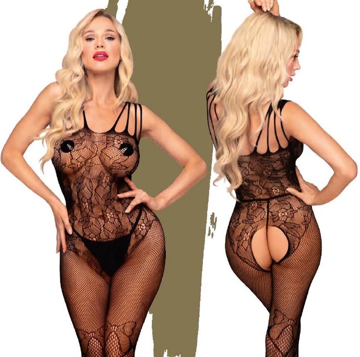 Penthouse Lingerie Dirty Mind - Erotische Catsuit - Maat XL - Zwart — afbeelding 1