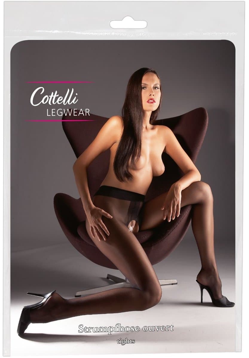 Cottelli Collection – Satijnglans Erotische Kousen met Open Kruis en Uitnodigend voor Seks – Maat M - Zwart — afbeelding 1