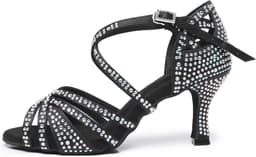 Dames Latijnse Dansschoenen met Strass Stenen - Zwart Ballroom Salsa Tango - Keuze uit 5 of 7 cm Hak — thumbnail 3