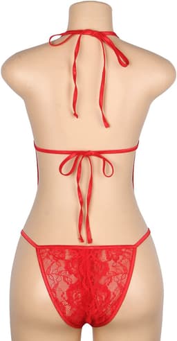 Sexy Lingerie - Erotische Rode Glamour Body Kant met Decolleté - Stras steentjes - Open Kruis - Sexy Teddy - Erotiek - Valentijnsdag - Kleur Rood - Maat XS-S — thumbnail 3