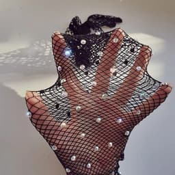 Visnet Handschoenen met Strass Steentjes - Zwart - One Size — thumbnail 1
