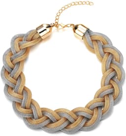 Allecto - Gouden zilveren statement halsketting - Gevlochten holle kabel - Grote slabbetje halsband - 42 cm - Trendy sieraad - Geschikt voor dames ... — thumbnail 1
